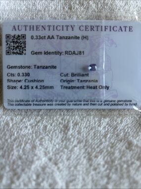 0.33ct Tanzanite Gemstone with Authenticity Certificate